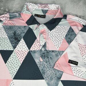 Yatta Golf Polo Shirt Mens Medium Pink Gray Abstract Performance Stretch M
